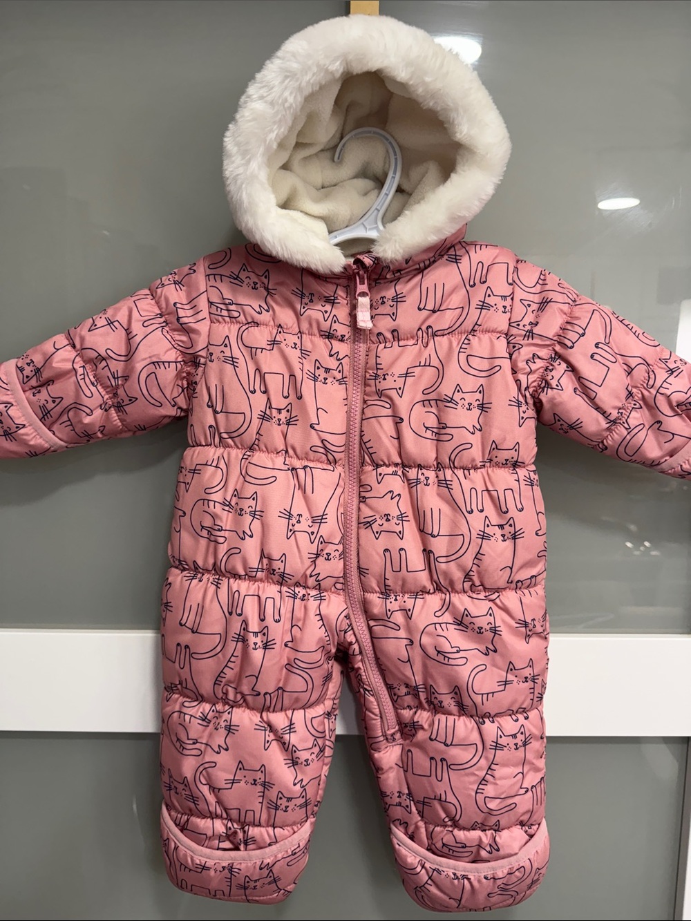 Carter’s Baby Girl Pink Cat Print Puffer Snowsuit Bunting Bag 6-9 Months